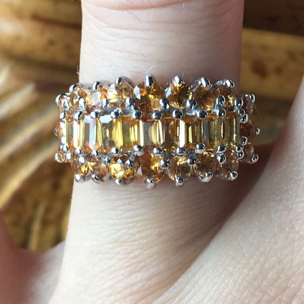 Natural Orange Sapphire Sterling Silver Ring Size 6